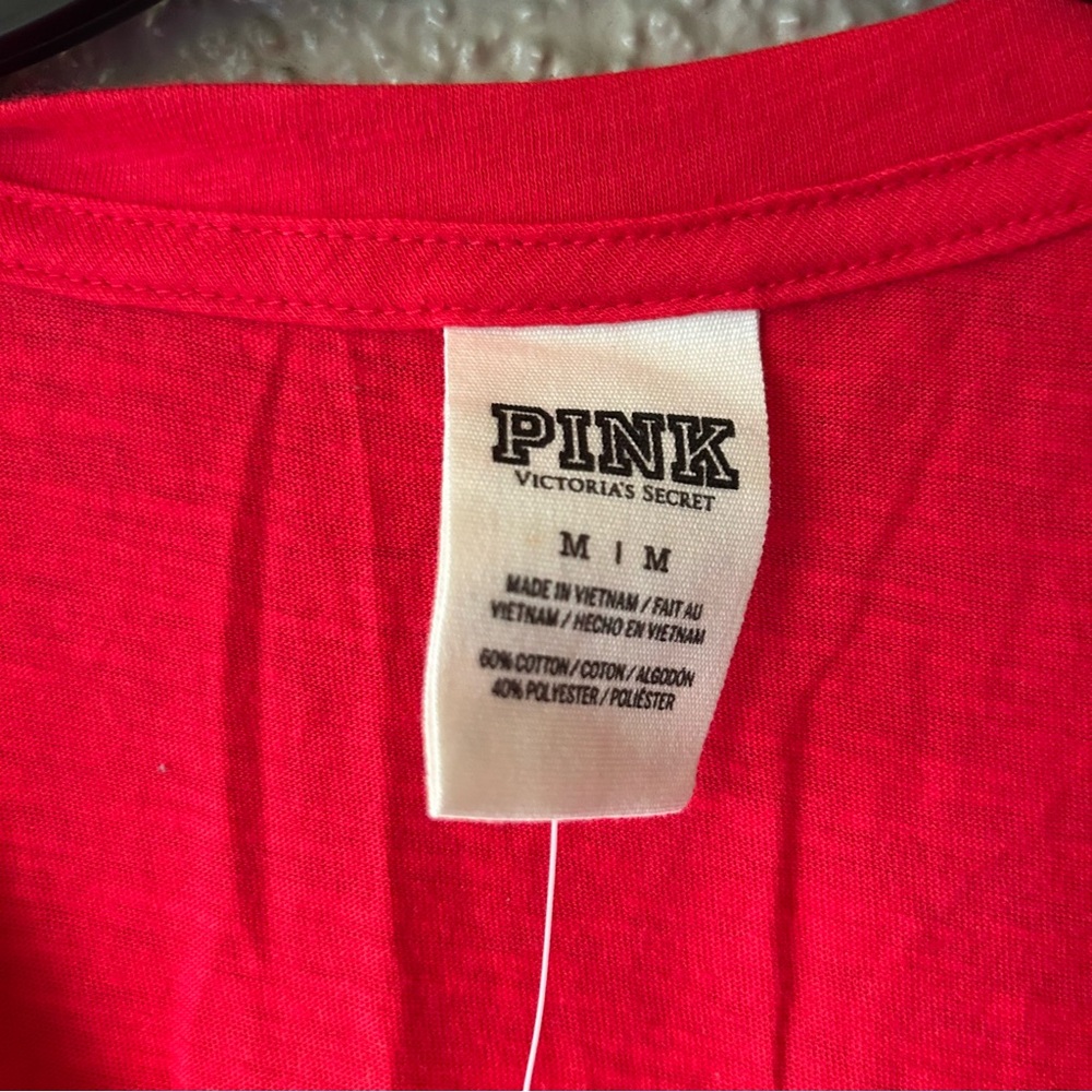 Victoria’s Secret pink V neck T-shirt red with silver writing medium NWT - Picture 4 of 5